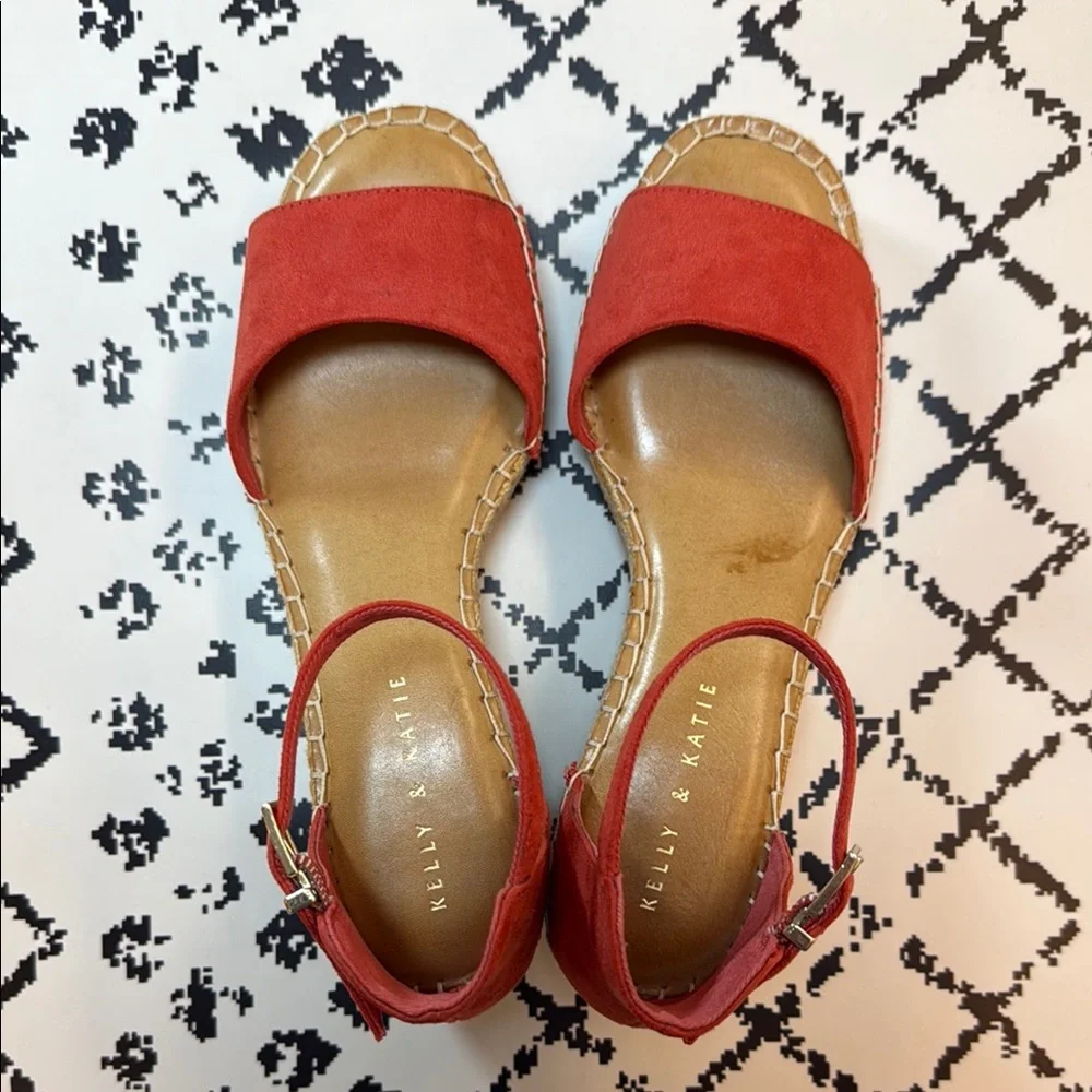 Kelly & Katie Women's Red Orange Platform Wedge Sandals - US Size 8.5 M - EUC